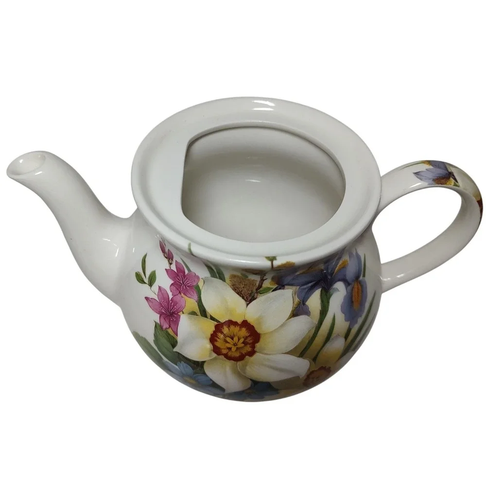 Sadler Windsor Floral Teapot Lidded Iris Daffodils Spring Flowers England 6.5 In